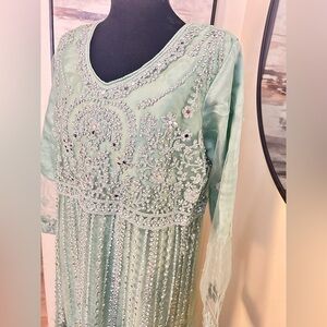 Embellished Green Long Sleeve Dress